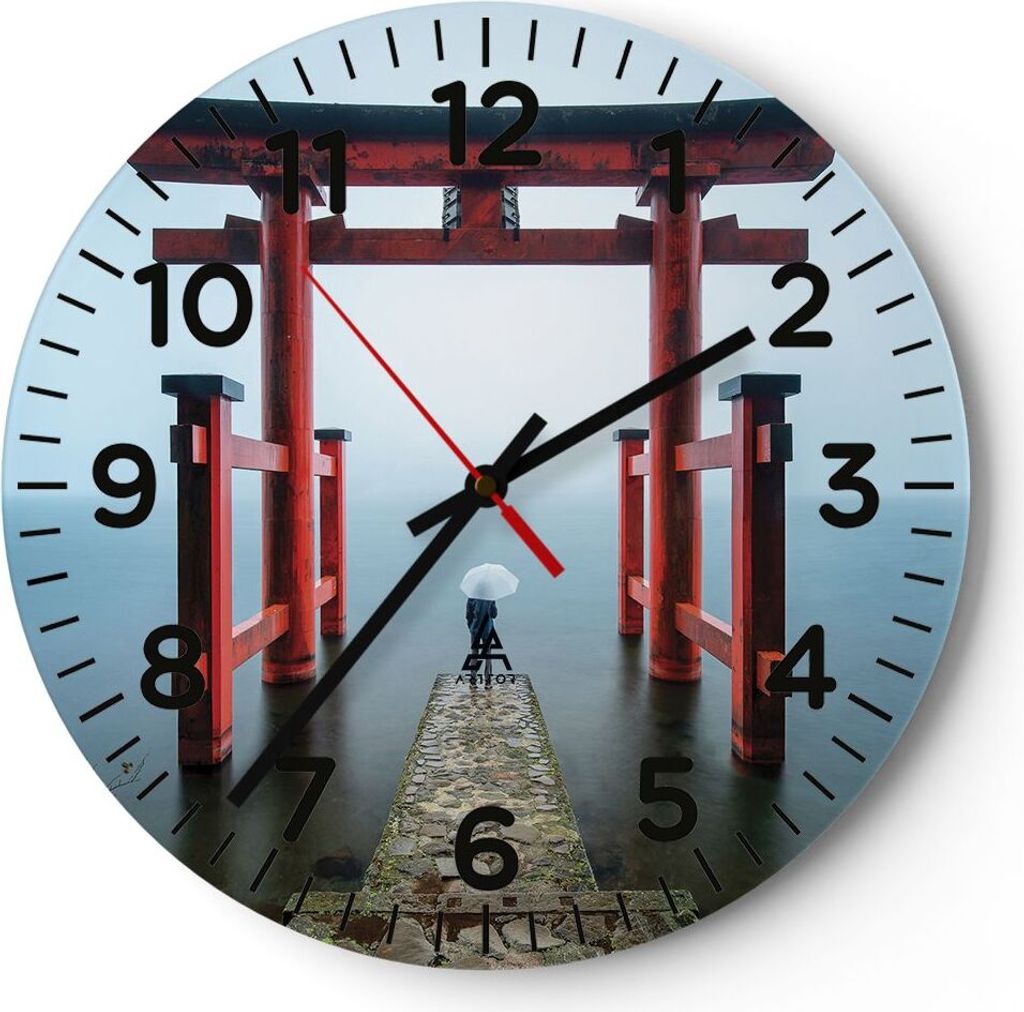Wanduhr - Rund - Glasuhr - Itsukushima-Jinja Tempel Regenschirm - 30x30cm - Schleichendes Uhrwerk - Lautlos - zum Aufhängen bereit - Dekoration Mo...