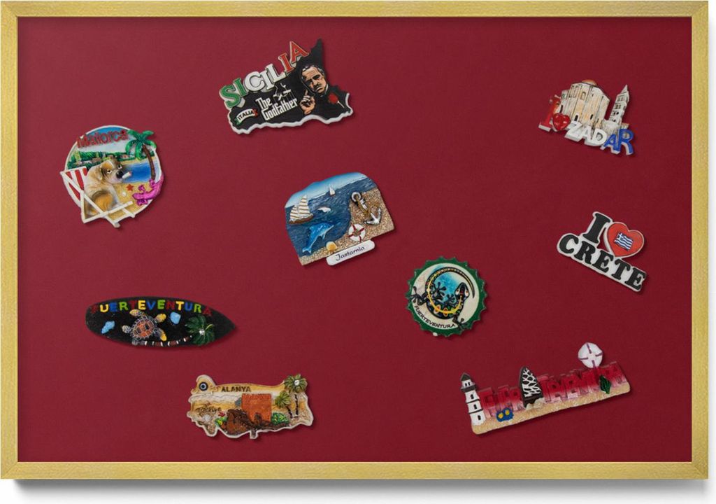 Magnetboard 60x40 cm – Goldener Rahmen – Farbe Bordeauxrot – Magnetische Wandtafel, Magnetwand, Memoboard, Büro & Gastronomie