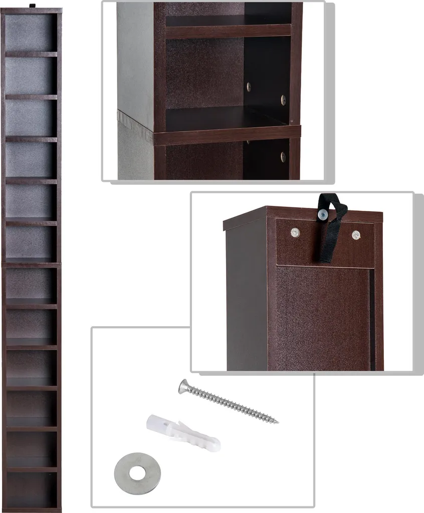 Colonne rangement 12 compartiments pour 204 CD - Meuble slim 21x20x175cm - 9