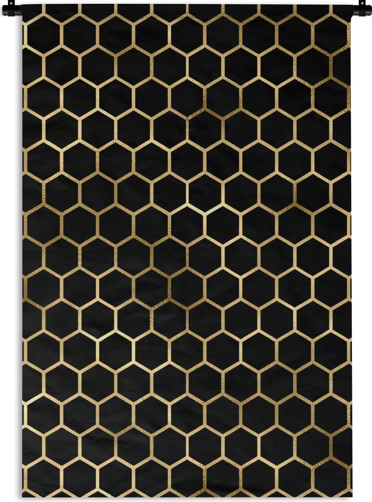 MuchoWow Wandteppich Wandbehang Muster - Sechseck - Gold 60x90 cm Tapisserie Dekoration Wandtuch - Foto-Teppich - Abwaschbar