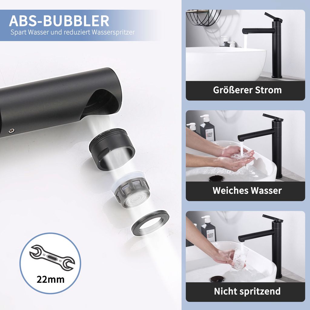 Homelody Wasserhahn Bad Schwarz,Waschtischarmatur Produktbild 4