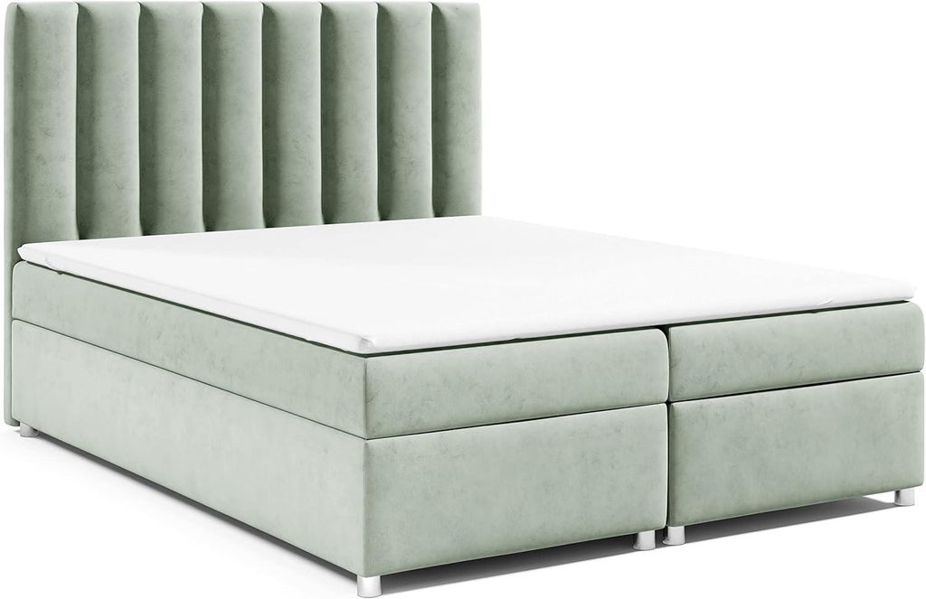 Best For Home Boxspringbett Trinity K-10 140x200 Mintgrün mit Bettkasten & Topper – Modernes Bett mit 7-Zonen-Bonellfederkern H3 für höchsten ...