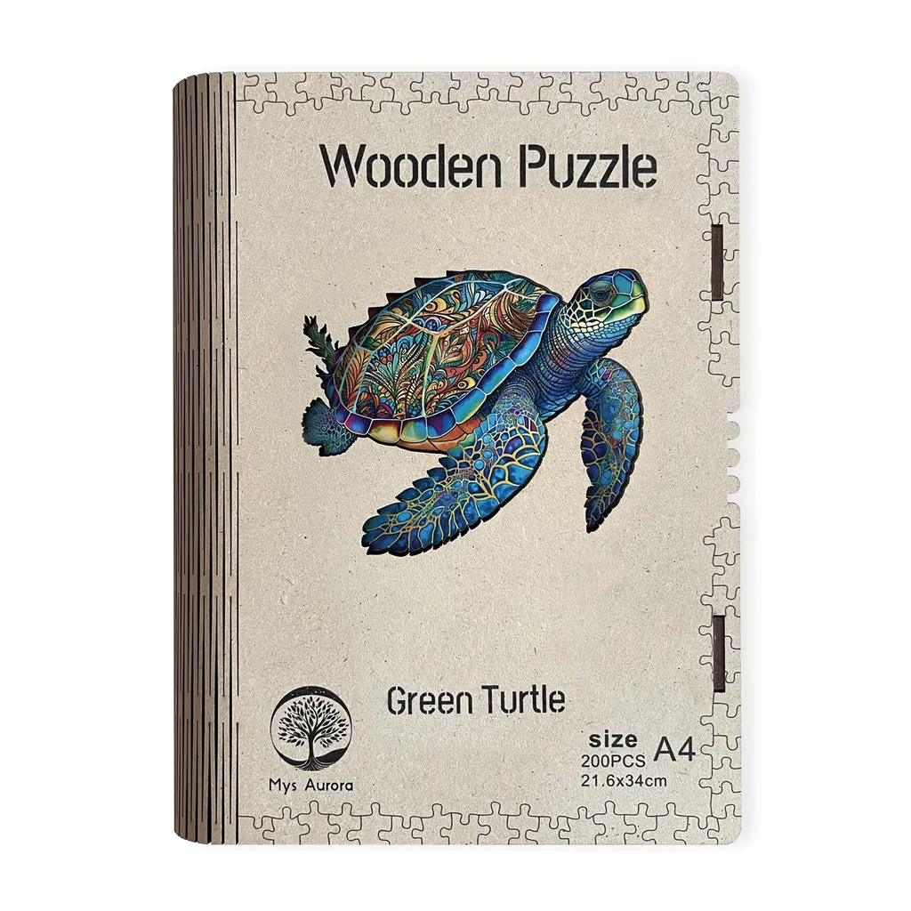 Puzzle en bois adulte Tortue verte A4, jeu de réflexion original