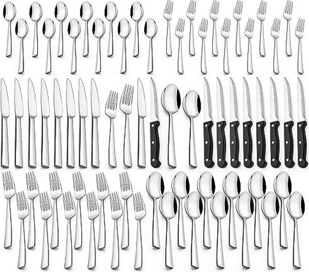 Besteck Set 12 Personen, 72-teiliges Edelstahl Besteckset mit Steakmesser, Essbesteck Set mit Messer Gabel Löffel, Elegantes Tafelbesteck für Zuh...