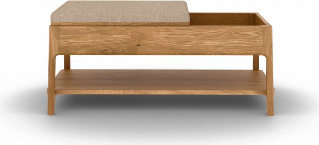 Bank Swig aus Wildeiche massiv geölt 107x47 mit Polster Beige und Holzbeinen