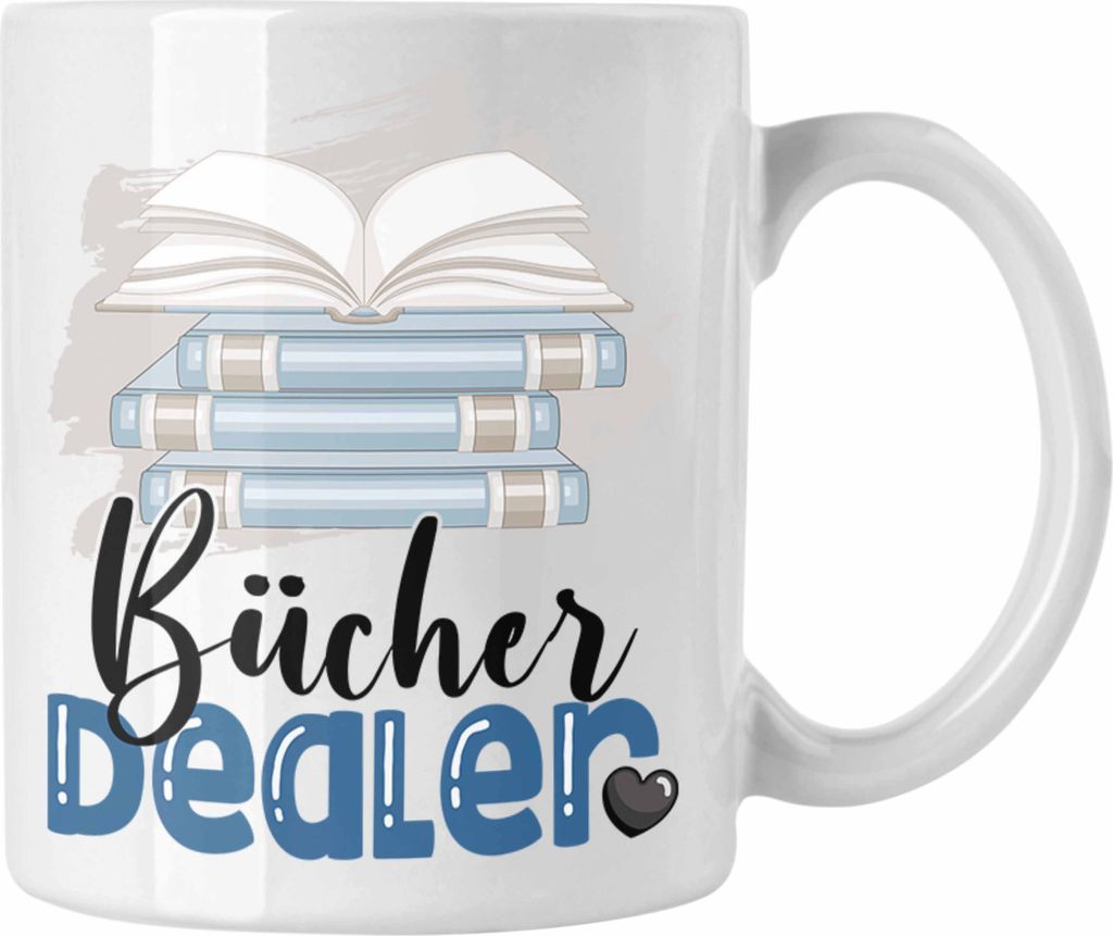 Trendation - Bücher Dealer Tasse Geschenk für Bücher-Verkäufer Bibliothek Geburtstag Spruch Geschenkidee Bester Bibliothek (Weiß)