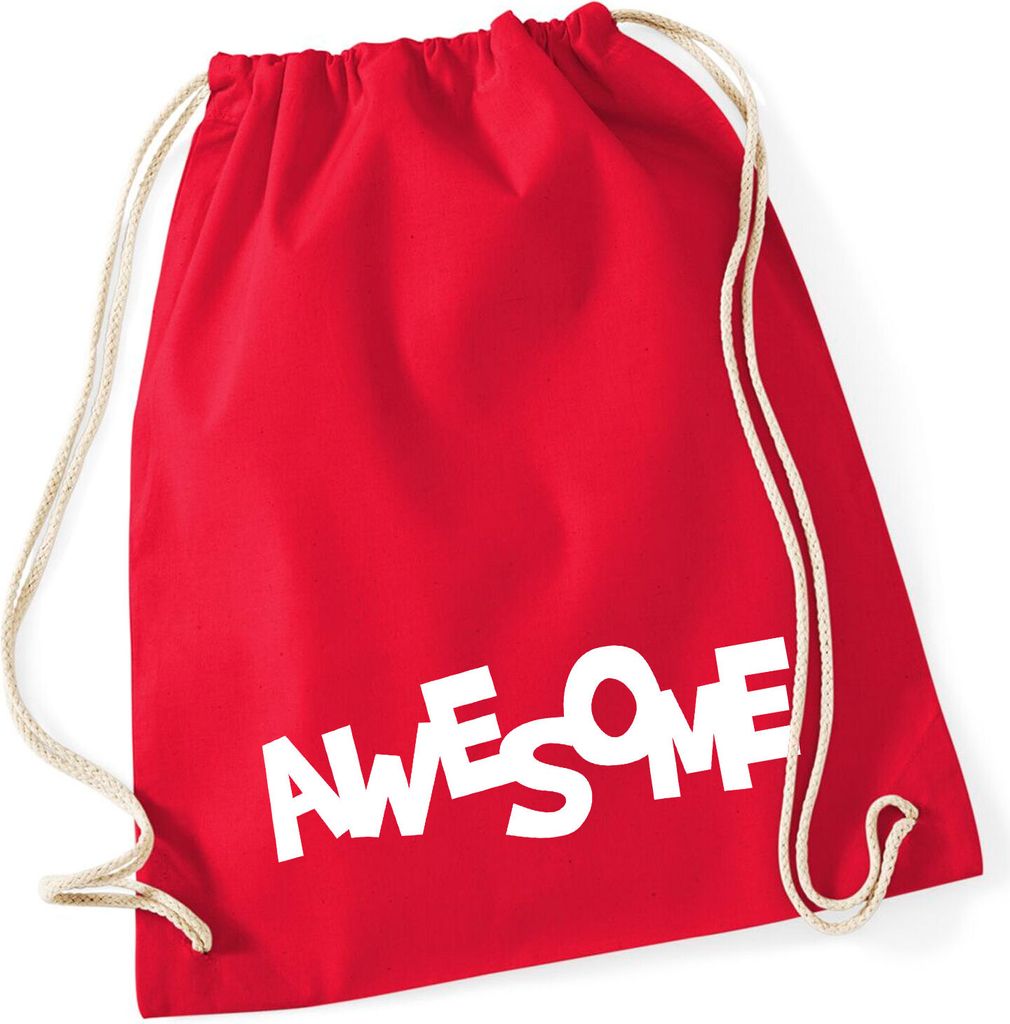 Huuraa Turnbeutel Awesome Schriftzug 12 Liter Classic Red Baumwolle Rucksack Geschenkidee