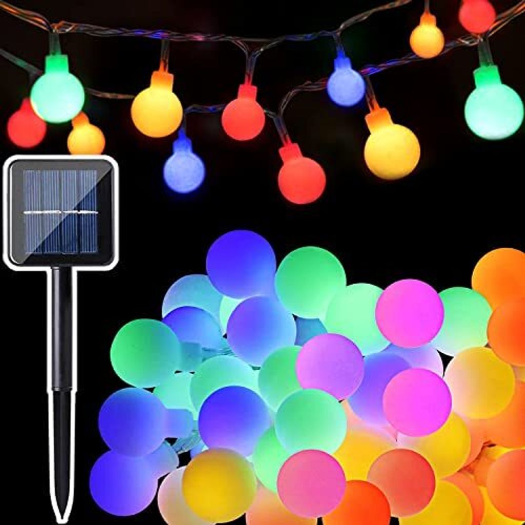 50 LED Globe Fairy Lights, Bunte Solar, 7 M Ball Outdoor Solarkette, 8 Modi, wasserdicht angetriebener Garten, Bäume, Party, Weihnachtsdekoration,