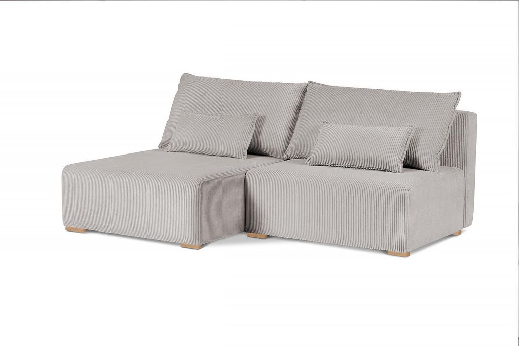 210 cm Ecksofa mit Holzbeine FLUFFY mit Relaxfunktion, mit Bettkasten, L-Form Polsterecke (Stoff: poso 100 - beige, Ottomane: links)