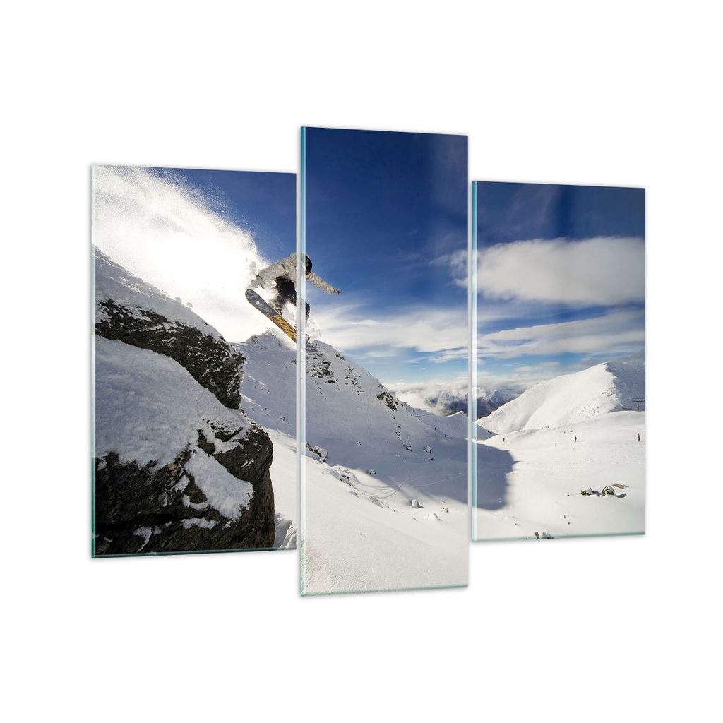 Bilder auf glas - Snowboard Schnee Sport - 130x100cm - Glasbilder - Wandbilder - Kunstdruck - zum Aufhängen bereit - Wanddekoration aus Glas - Gla...