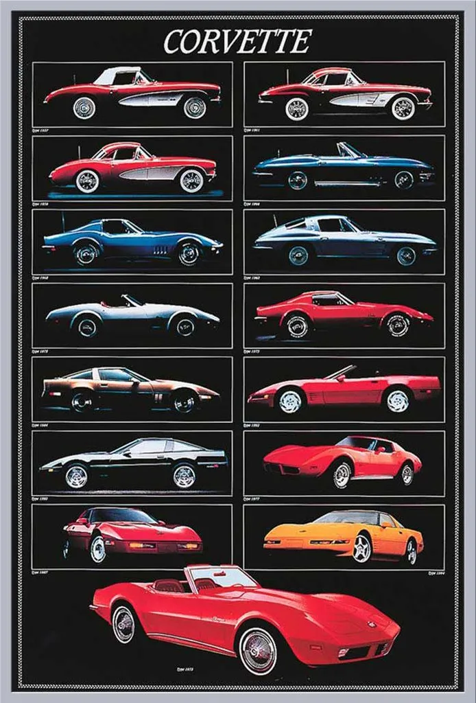 Affiche Corvette Encadrée Shinsuke Argentée : Déco Sport Prête à Poser