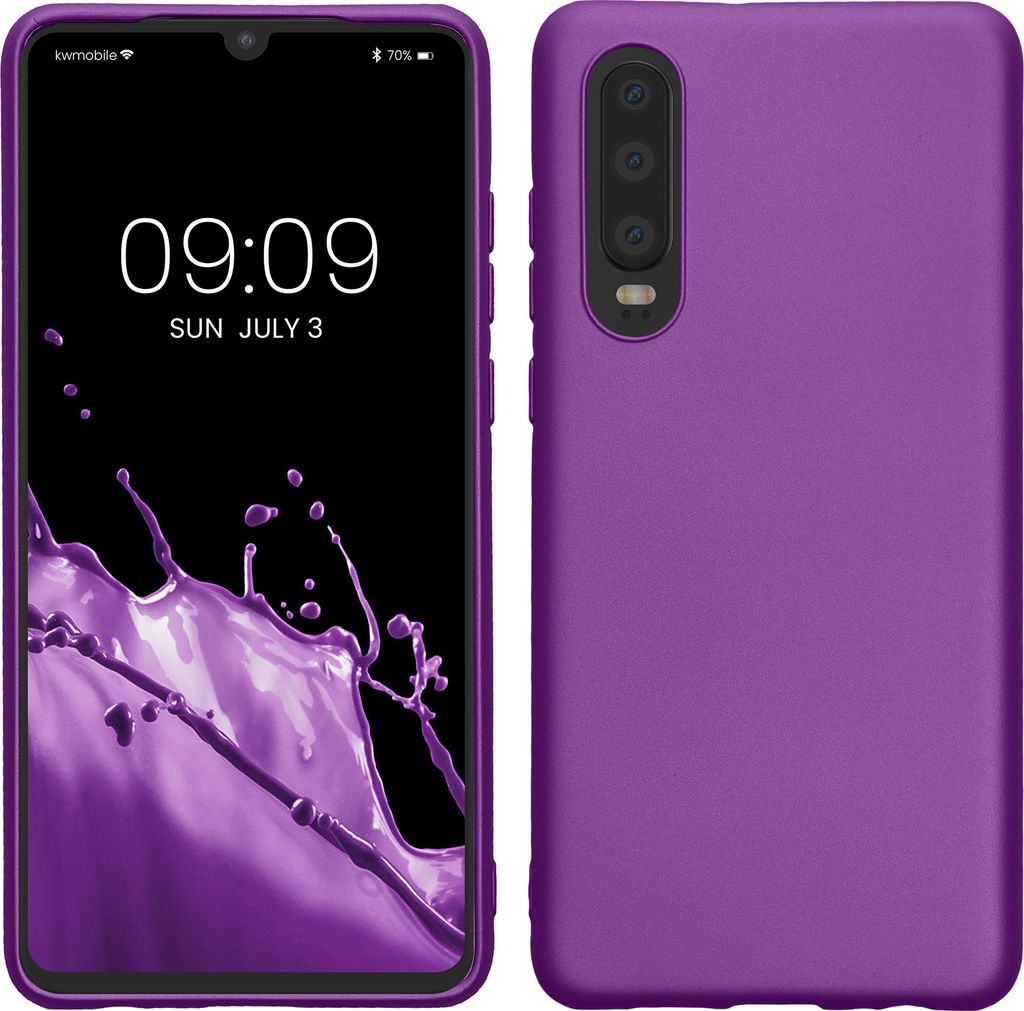 kwmobile Case kompatibel mit Huawei P30 Hülle - Schutzhülle aus Silikon metallisch schimmernd - Handyhülle Metallic Violett