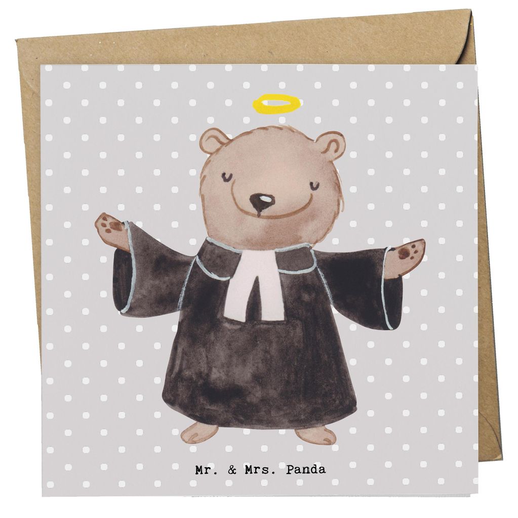 Mr. & Mrs. Panda Klappkarte Religionslehrer Herz - Grau Pastell - Geschenk, Grundschule, faltkarte, Glückwunschkarte, doppelkarte, anlasskarte, Un...