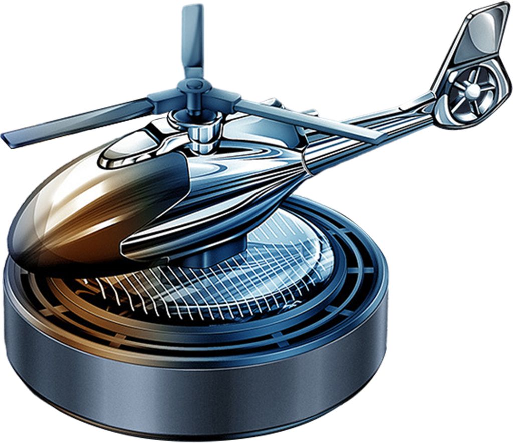 Hubschrauber-Auto-Lufterfrischer, Diffusor für ätherische Öle, kreative Form, solarbetrieben, rotierendes Flugzeug-Auto-Lufterfrischer-Ornament