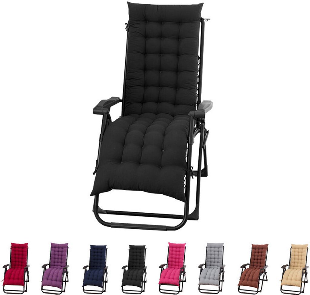 (48×120cm,Schwarz)Anti-Rutsch Gartenmöbelauflage Gartenstuhlauflage Stuhlkissen Hochlehner Stuhlauflagen Polster Auflagen mit 6 Riemen für...