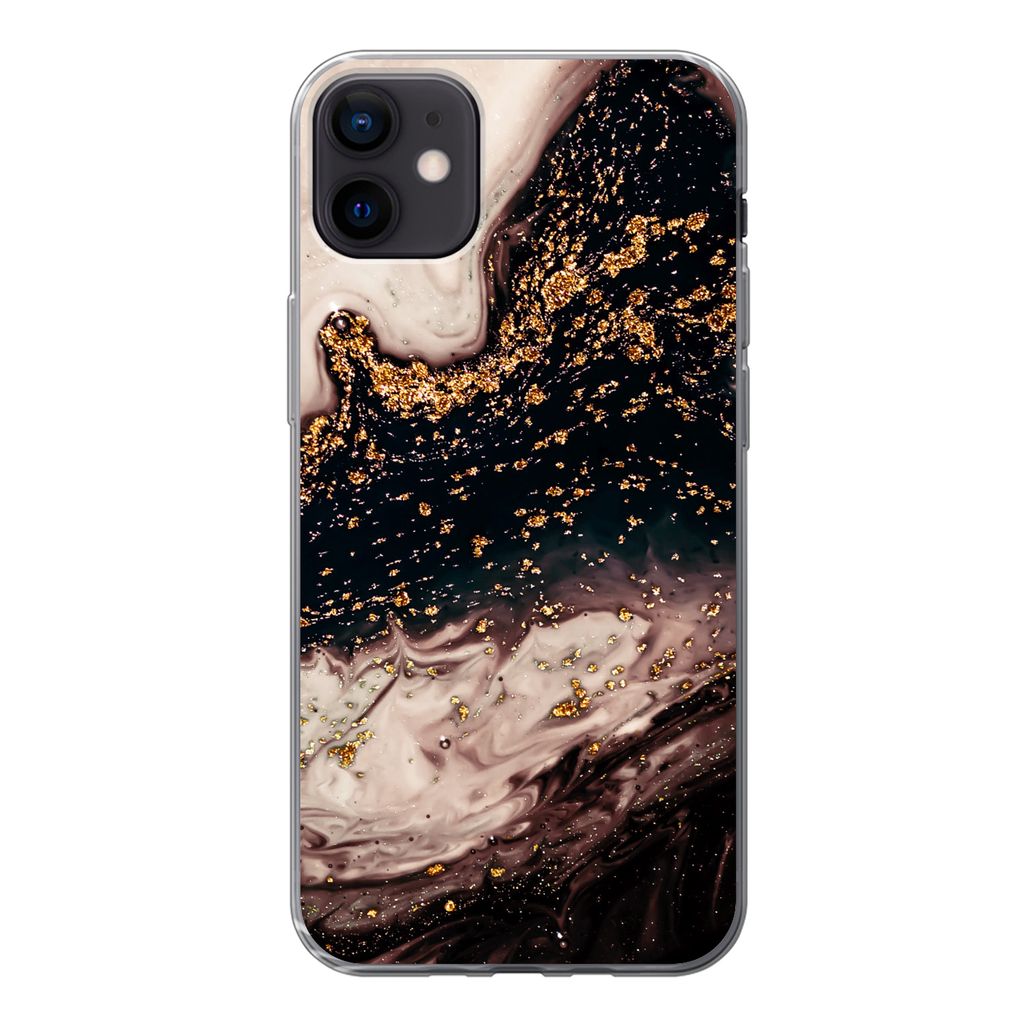 MuchoWow Handyhülle Schutzhülle Hülle für iPhone 12 mini Naturstein - Gold - Schwarz Silikon Softcase Handy Hülle - Bild