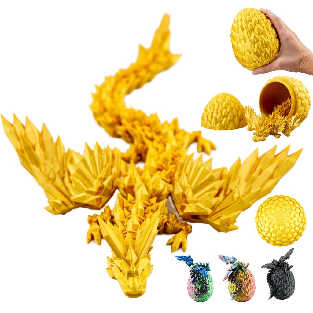 Figurine dragon ailé dans un œuf 3D 20 cm, dragon articulé, Image du produit 