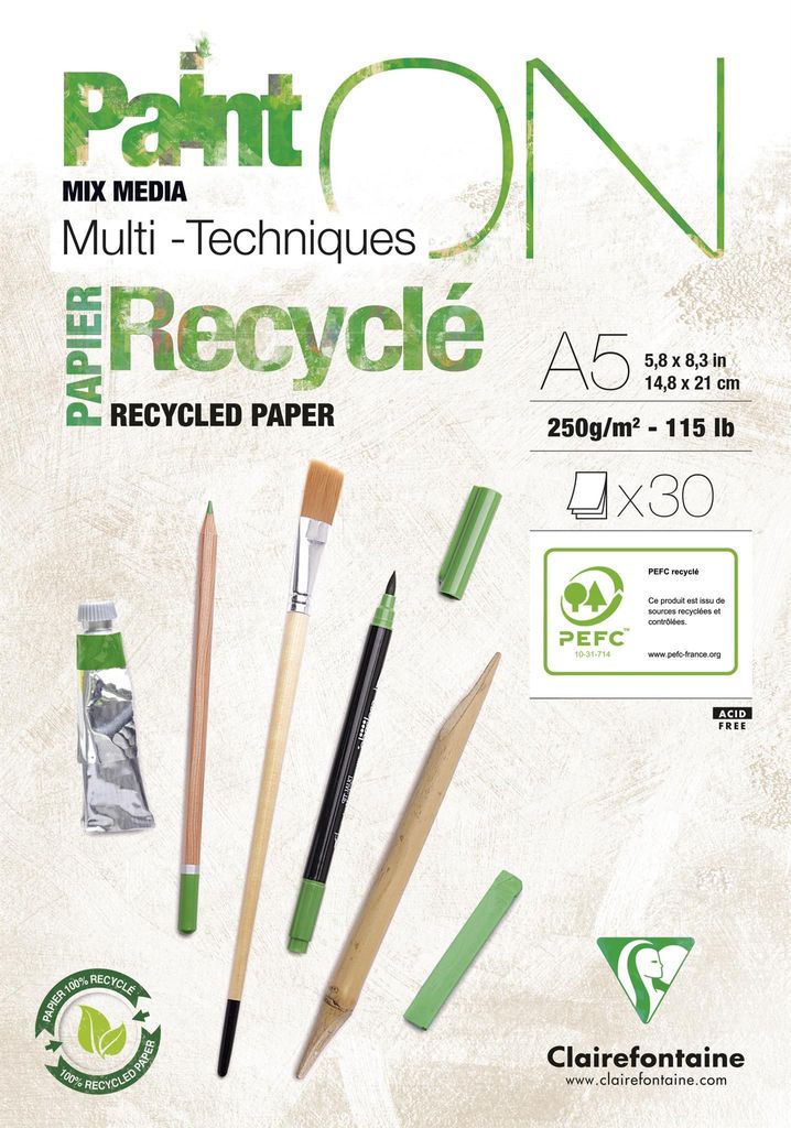 Clairefontaine Zeichenpapierblock PAINT'ON Recyclé DIN A5 30 Blatt