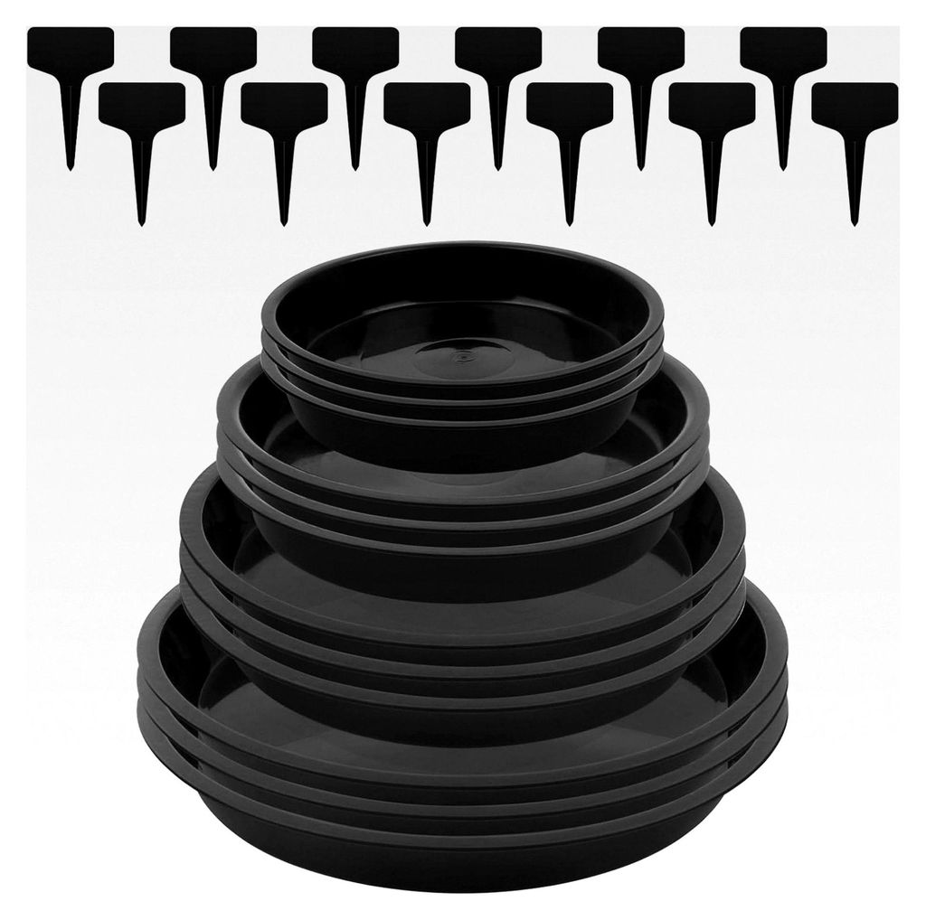 12 Stück Blumentopfuntersetzer, Pflanzenuntersetzer mit Etikett für Blumentöpfe, runde Pflanzenuntersetzer 13,9/15,8/17,8/21 cm, Kunststoffunter...