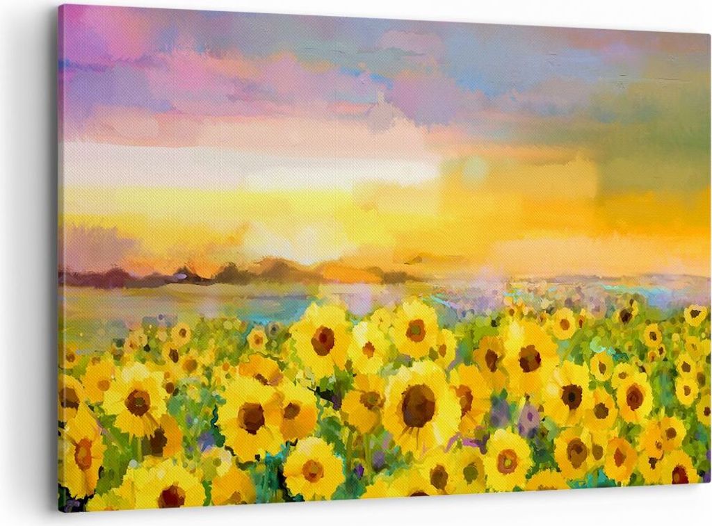 Bild auf Leinwand - Leinwandbild - Sonnenblumen Blume - 120x80cm - Wand Bild - Wanddeko - Leinwanddruck - Bilder - Kunstdruck - Wanddekoration - Le...
