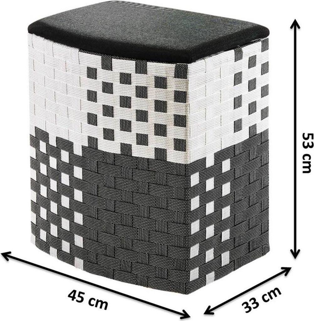 A laundry bin with dimensions indicated.