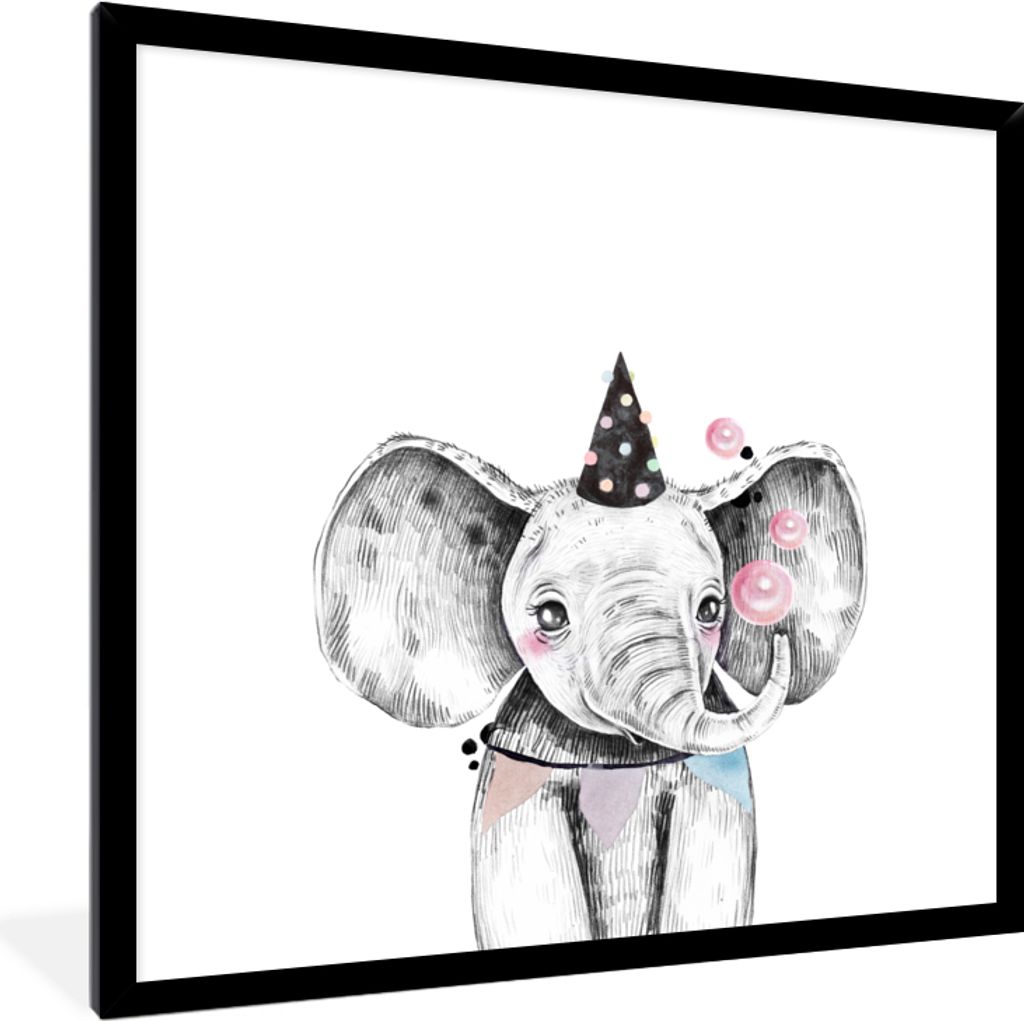 MuchoWow® Gerahmtes Poster Elefant - Geburtstag - Kaugummi Produktbild 