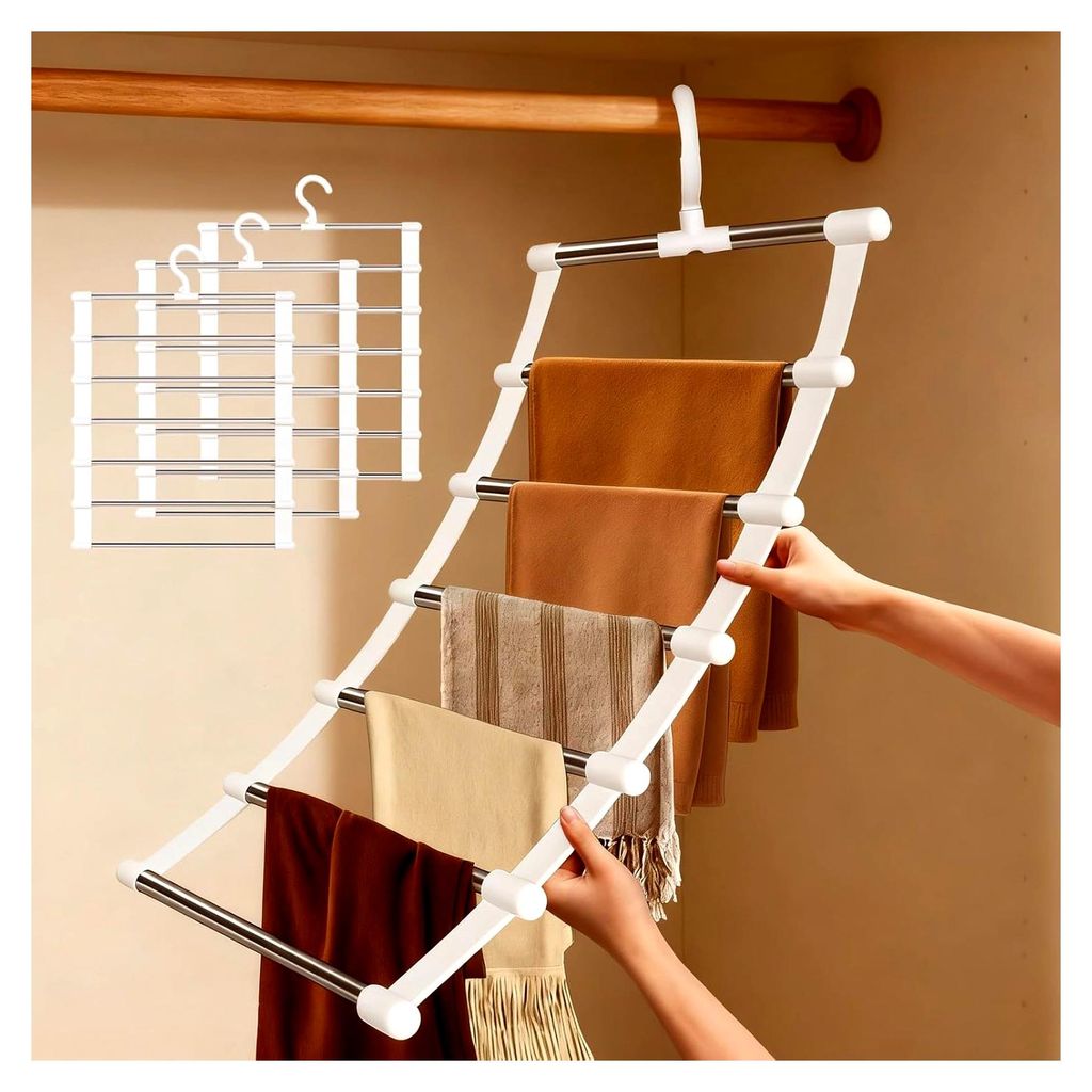 Hosenbügel Platzsparend 7 Stangen 6 Etagen – Faltbarer Edelstahl Kleiderbügel mit PVC Rutschschutz, Stabiler Organizer für Hosen, Jeans, Schal...