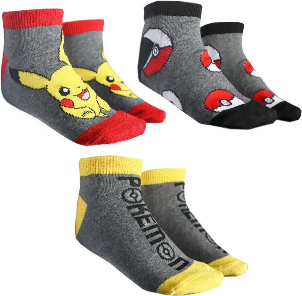 Pokemon Pikachu Kinder Jungen Sneaker kurze Socken 3er Pack Produktbild 