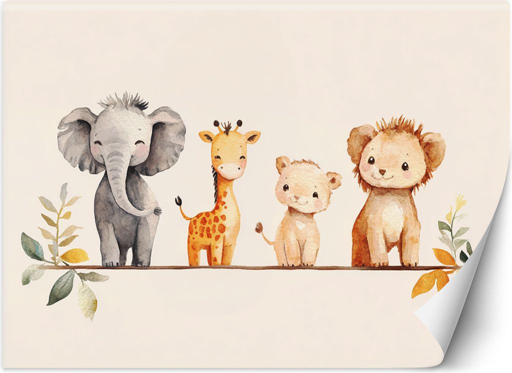 Vlies fototapete für kinder Afrikanisch gefärbte Tiere in Beige 350x245 cm Feeby Beige inkl. Kleber einfache Montage