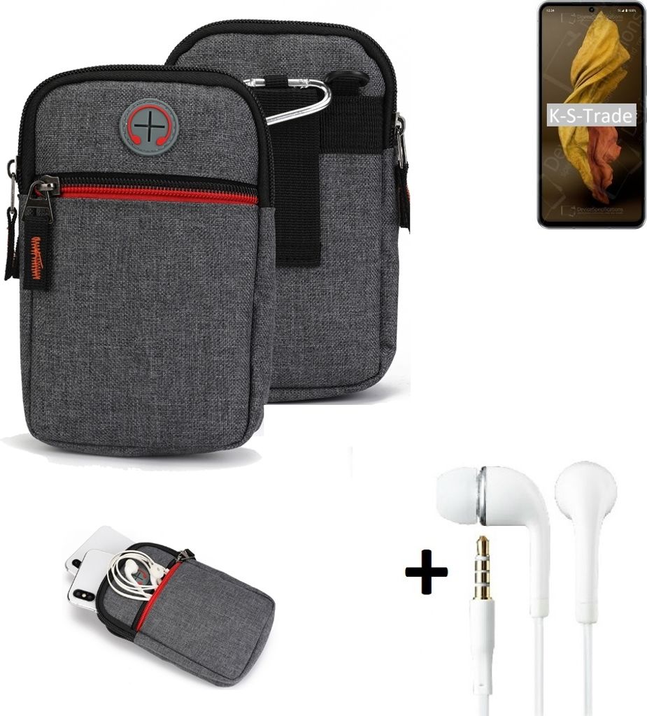 K-S-Trade Gürteltaasche + Kopfhörer kompatibel mit Sharp Aquos R7 Handy Tasche Holster Schutz Hülle Handy Hülle grau Zusatzfächer 1x