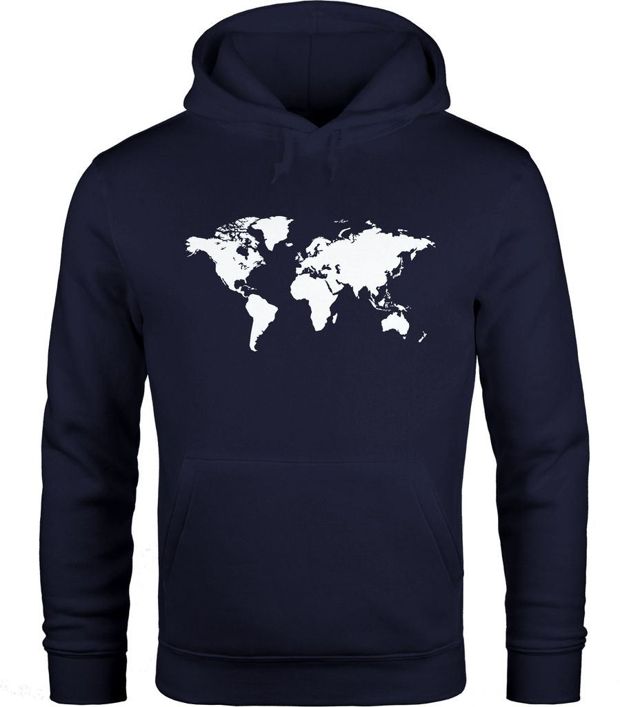 Hoodie Herren Weltkarte World Map Kapuzenpullover Pullover mit Kapuze Moonworks navy L