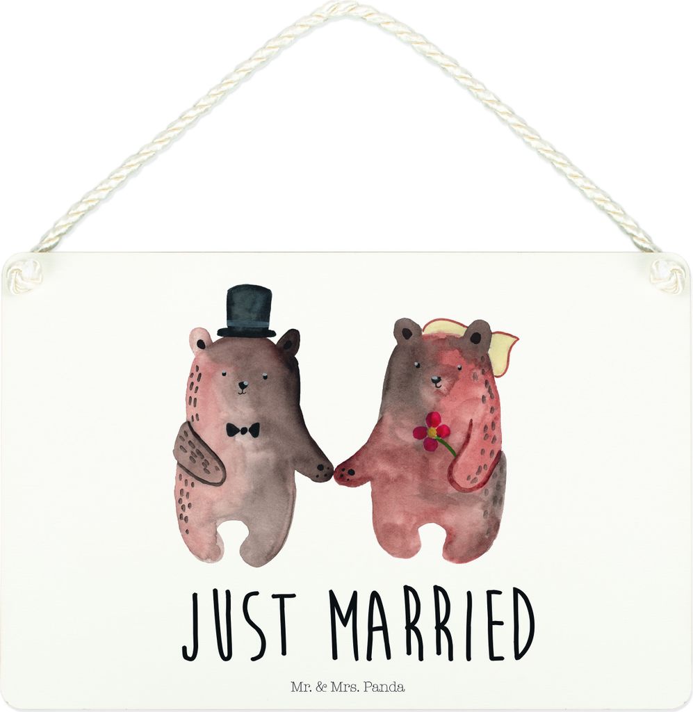 Mr. & Mrs. Panda Schild Bär Heirat DIN A4 - Weiß - Geschenk, wandtafel, Holzschild, Türschild, Wandbild Holz, Teddy, holzbild