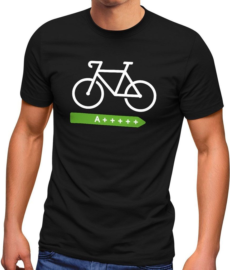 Herren T-Shirt Fahrrad Radfahrer Bike Umwelt A+++++ Energie sparen Fun-Shirt Spruch lustig Moonworks schwarz S