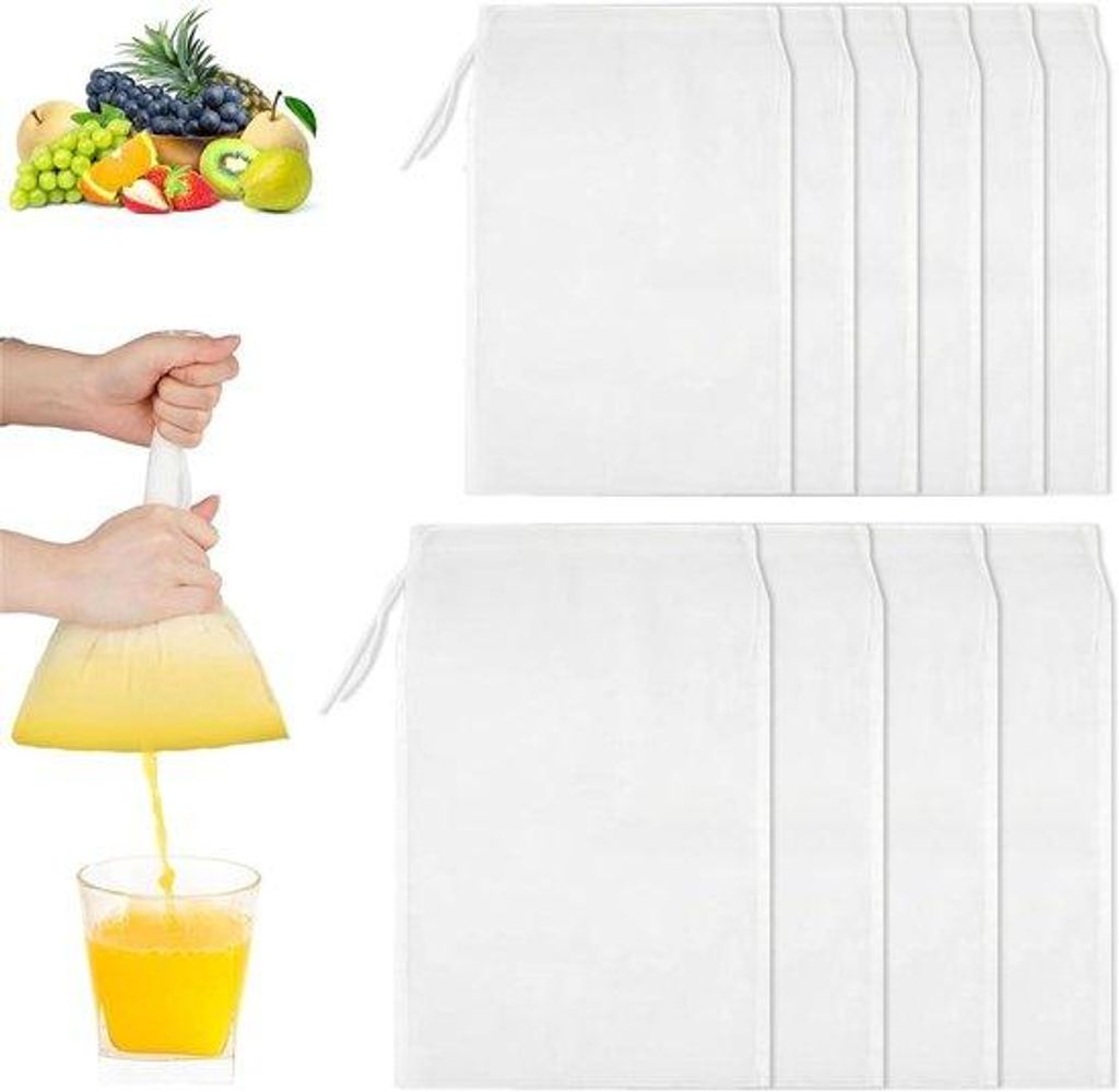 Herbruikbare Filterzak-Set für Notenmilch und Fruchtsäfte - Verschillende Größen feine Gaze-Filtertaschen für Kaffee, Joghurt, Waschbar, 30 x ...