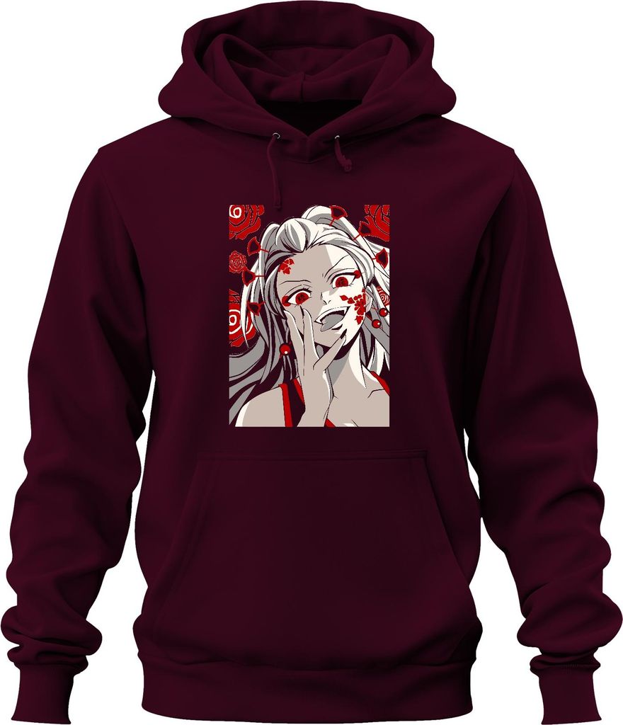 Yandere Anime Frau Rosen Rot Schwarz Gothic Horror Geschenk Uni Hoodie Kapuzenpullover, Burgundy, L