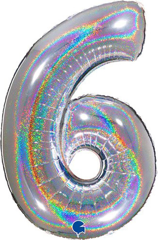 Riesenzahl Folienballon 40"/102cm | Holo Silber Zahl: 6