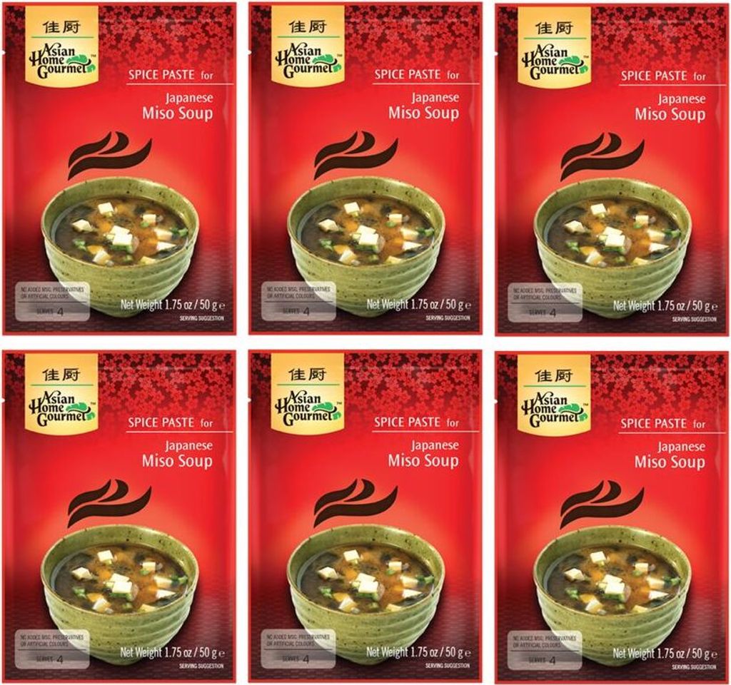 6er Pack - ASIAN HOME GOURMET Würzpaste für japanische Misosuppe (6x 50g) | Miso Suppe | Japanese Miso Soup
