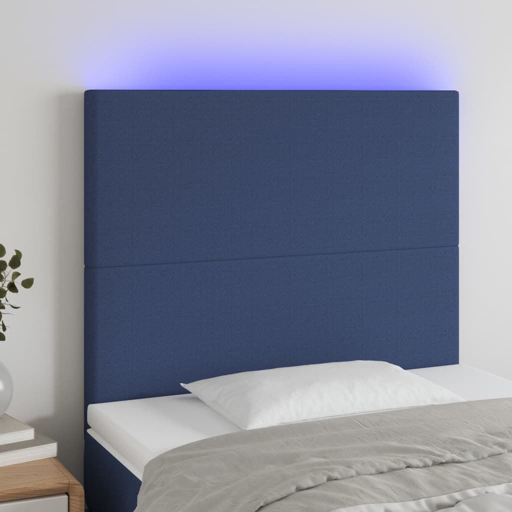 The Living Store LED Kopfteil Blau 80x5x118/128 cm Stoff