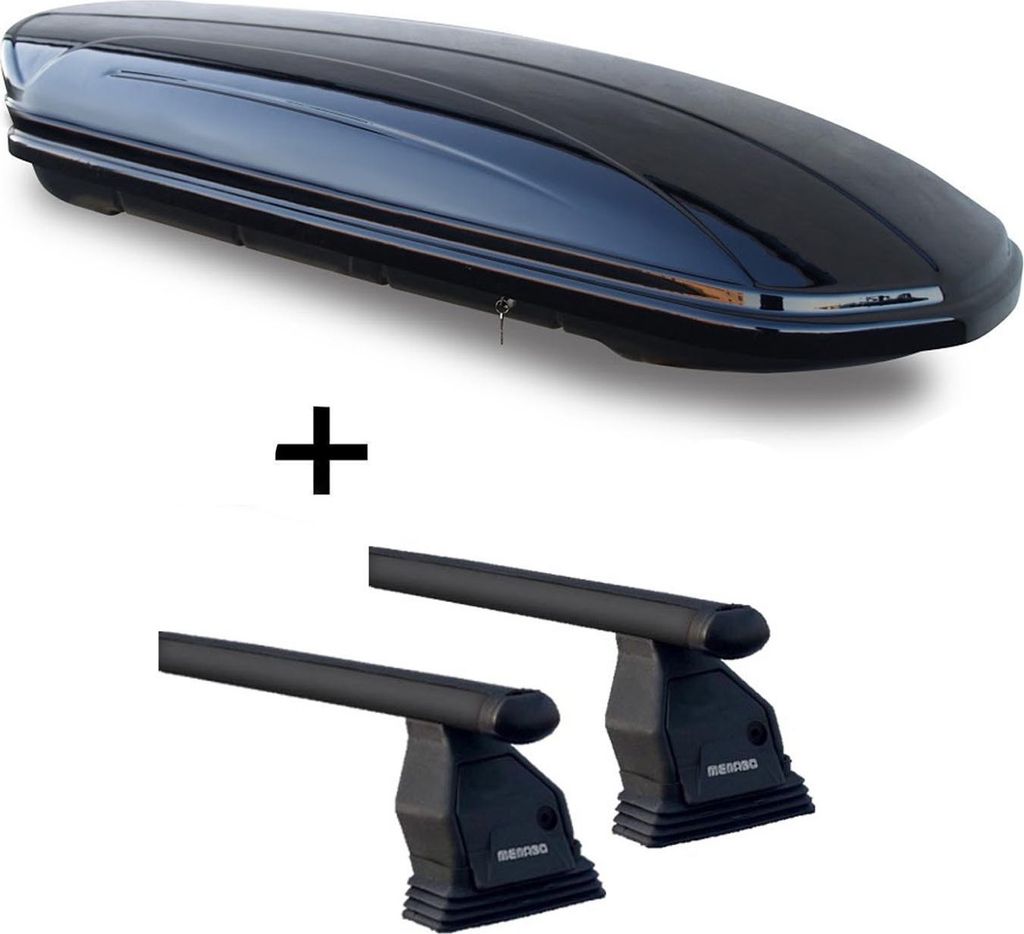 Dachbox 580 Ltr abschließbar schwarz VDPMAA580 + Dachträger Menabo Tema kompatibel mit für Mercedes B-Klasse W246 (Schrägheck 5 Türer) ab 2012...