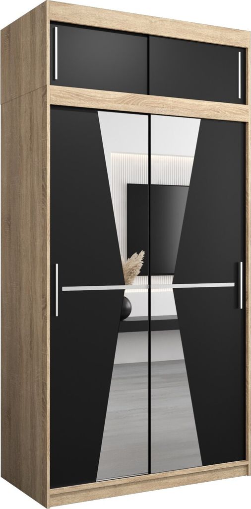 Kleiderschrank, Schiebetürenschrank Schlafzimmer, Schrank mit Spiegel MAROKO 120 mit Aufsatz, Höhe 240 cm