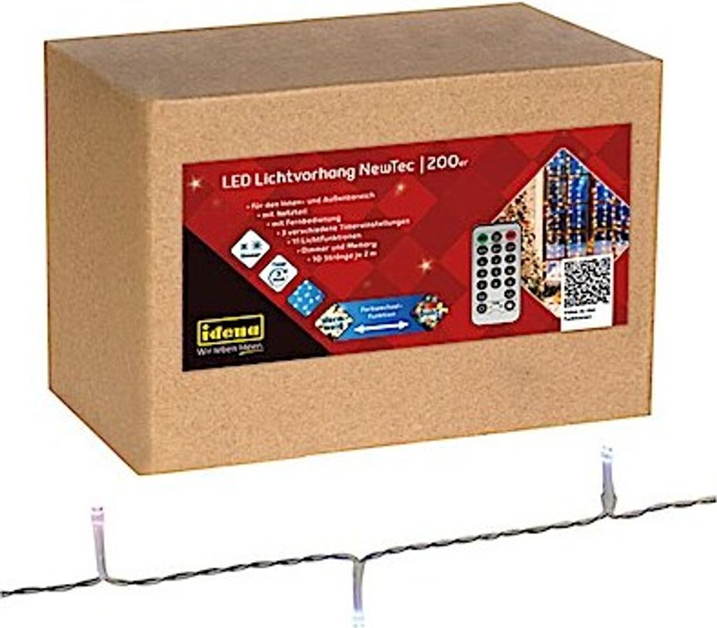 Idena Lichtervorhang 200 LED warmweiß/ bunt NewTec 1,5x2m