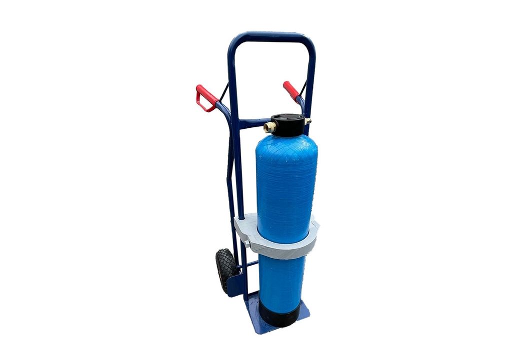 Axis Line Flaschenwagen 2.0 mit Schiebemechanismus für rückenfreundliches Flaschen entleeren für Mischbettharz Flasche 25 Liter