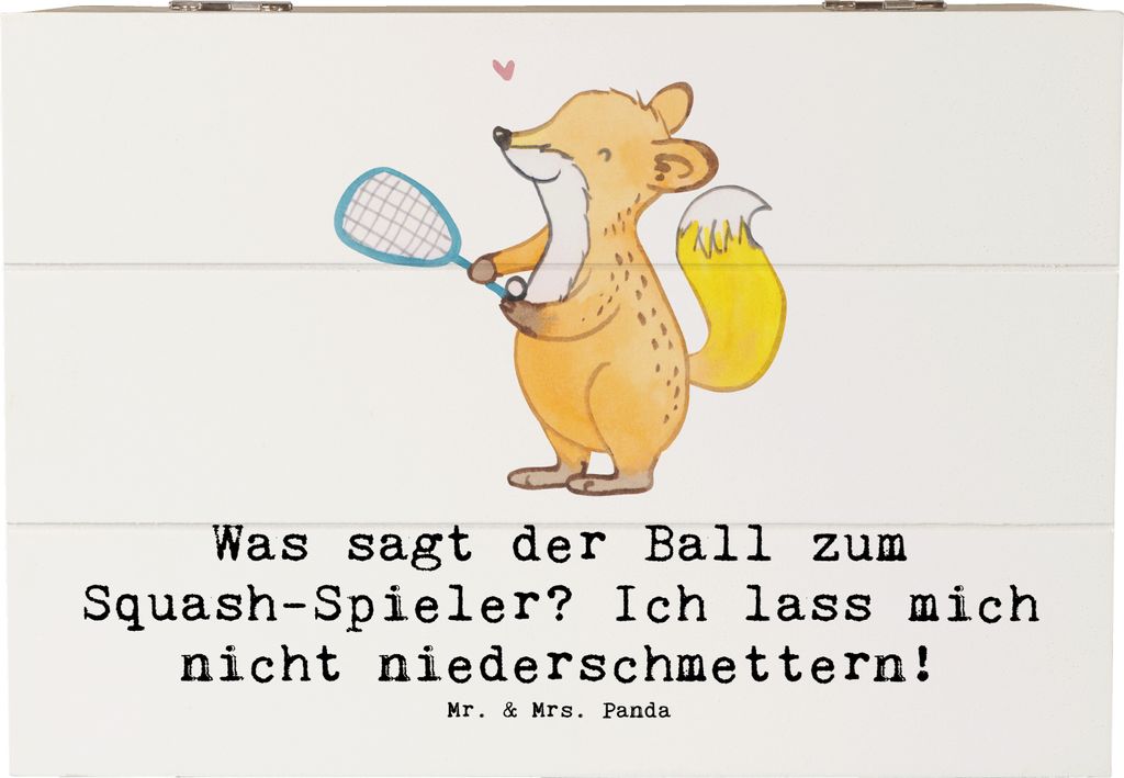 Mr. & Mrs. Panda Box Squash Humor 22 x 15 cm - Weiß - Geschenk, Holzkiste mit Deckel, fotobox, Schnelligkeit, Teamsport, schatztruhe, Sportgeist, ...