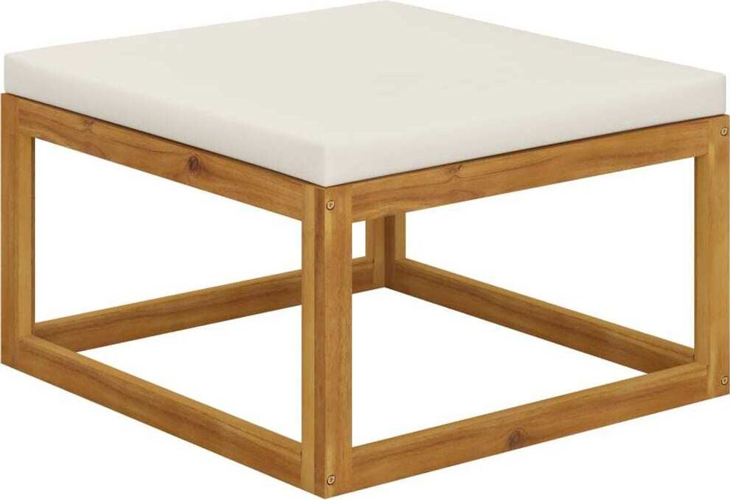 Fußhocker mit Cremeweißem Polster Akazie Massivholz , Gartensofas Design 2024