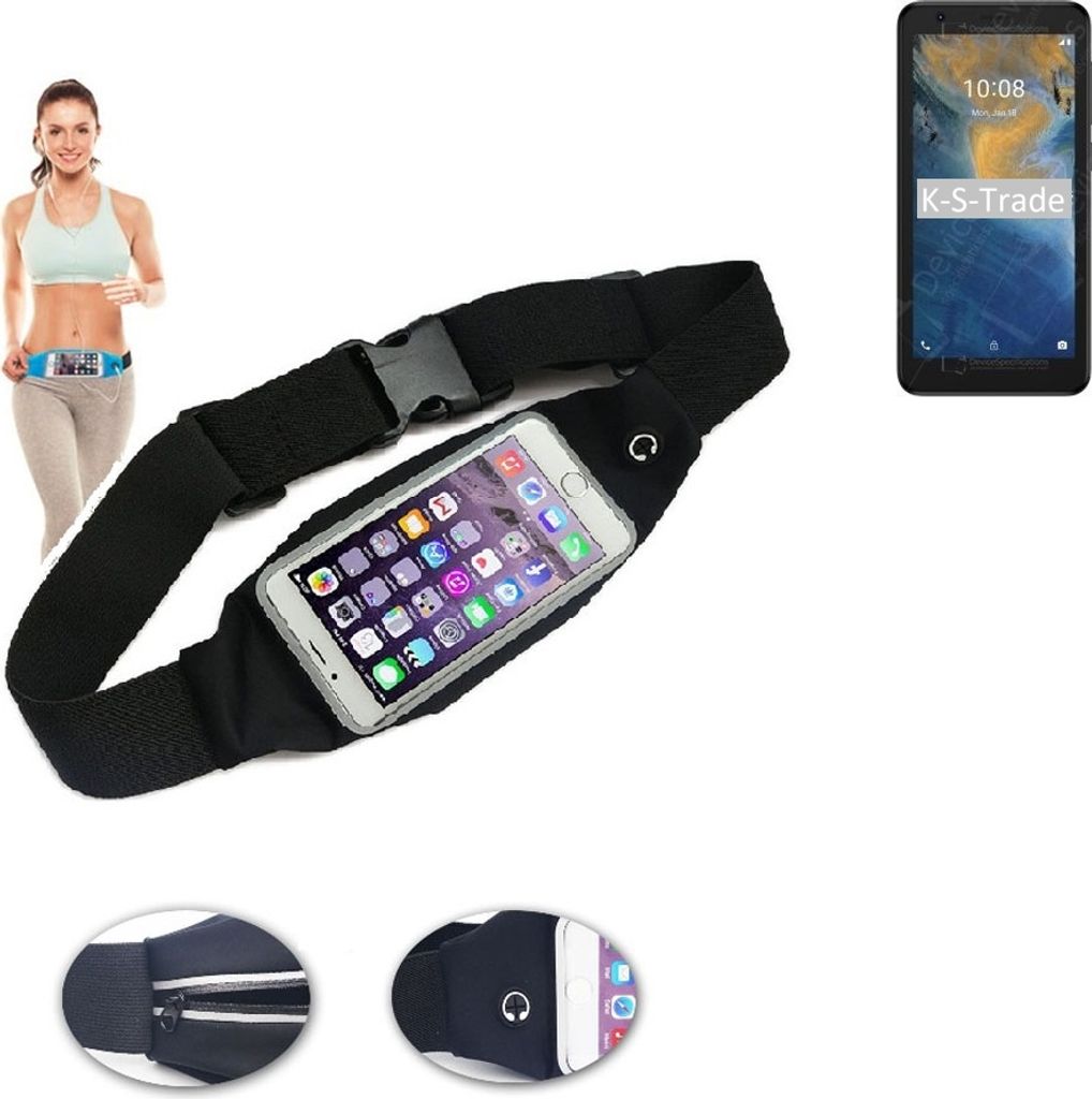 K-S-Trade Jogging-Armband kompatibel mit ZTE Blade A31 Lite Gürteltasche Umhängetasche Bauchtasche schwarz Sport Running Jogging Fitness Laufen