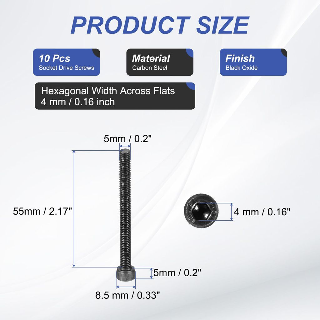 10 Stš¹ck Innensechskant Zylinderkopfschrauben M5x55mm, 12,9 St?rkestufe Kohlenstoffstahl Zylinderschrauben Set, Vollgewinde Schwarz Schrauben Se...