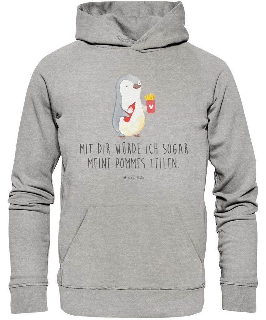 Mr. & Mrs. Panda Nachhaltiger Hoodie Pinguin Pommes Größe M - Heather Grey - Geschenk, Valentinstag, Freundin, für, Freund, Pulli, Hochzeitstag,...