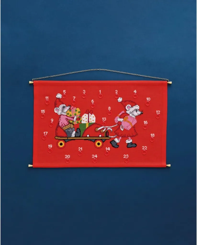 Broderie Calendrier de l'Avent à Faire Soi-Même - Kit Souris 46x30cm