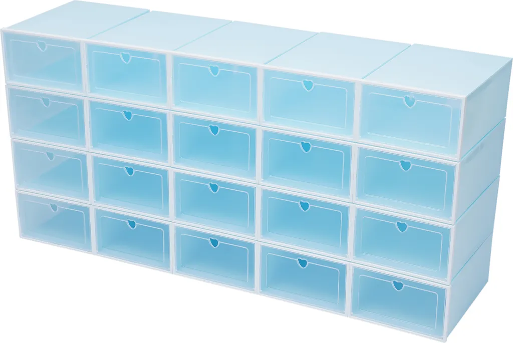 Lot de 20 boîtes à chaussures empilables bleues pour rangement optimal