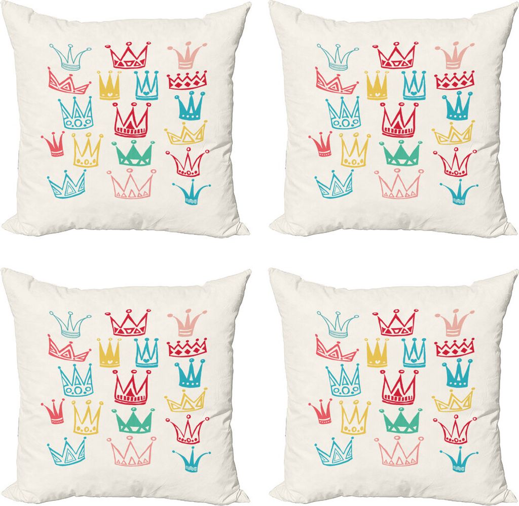 ABAKUHAUS Königtum Kissenbezug Set (4 Stück), Cartoonish Bunte Kronen, Moderner Doppelseitiger Digitaldruck, 50 cm x 50 cm, Mehrfarbig